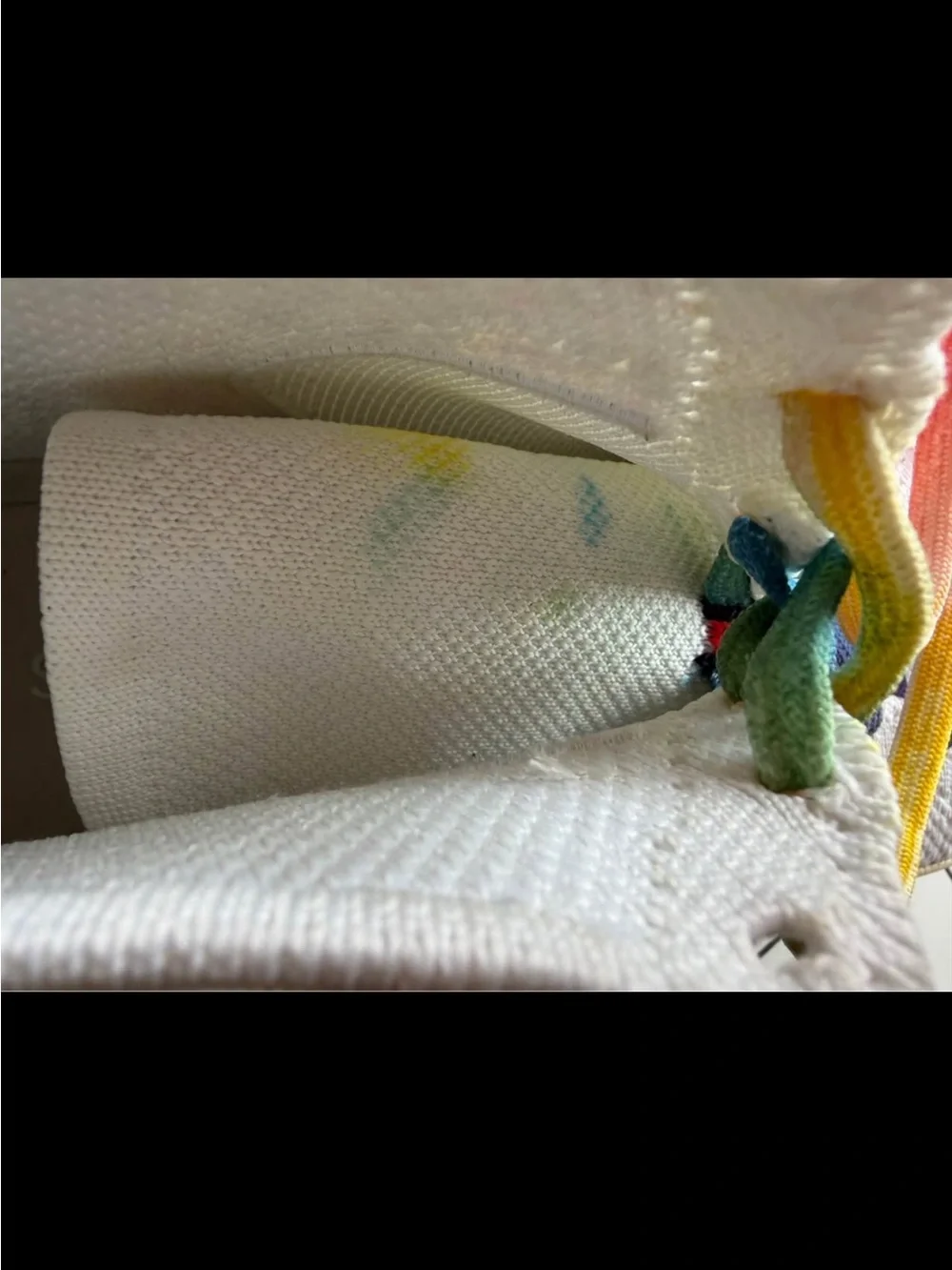 Rothy's White High-Top Sneakers with Rainbow Toe and Multicolor Laces Size10